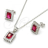 Sterling Silver Earring and Pendant Adult Set, with Garnet and White Cubic Zirconia, Polished, Rhodium Finish, 10.175.0053.1