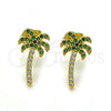 Oro Laminado Stud Earring, Gold Filled Style Tree Design, with Green and White Micro Pave, Polished, Golden Finish, 02.341.0026