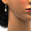 Oro Laminado Dangle Earring, Gold Filled Style Teddy Bear Design, Diamond Cutting Finish, Golden Finish, 5.123.031