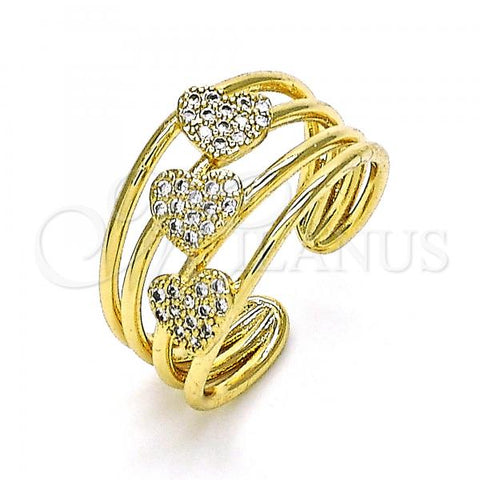 Oro Laminado Multi Stone Ring, Gold Filled Style Heart Design, with White Micro Pave, Polished, Golden Finish, 01.102.0006
