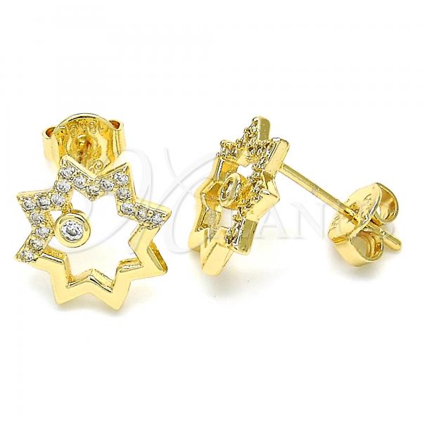 Oro Laminado Stud Earring, Gold Filled Style with White Cubic Zirconia, Polished, Golden Finish, 02.156.0332