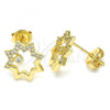 Oro Laminado Stud Earring, Gold Filled Style with White Cubic Zirconia, Polished, Golden Finish, 02.156.0332