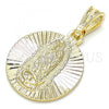 Oro Laminado Religious Pendant, Gold Filled Style Guadalupe Design, Diamond Cutting Finish, Tricolor, 05.351.0064