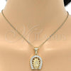 Oro Laminado Religious Pendant, Gold Filled Style Guadalupe Design, with White Cubic Zirconia, Polished, Golden Finish, 05.120.0016