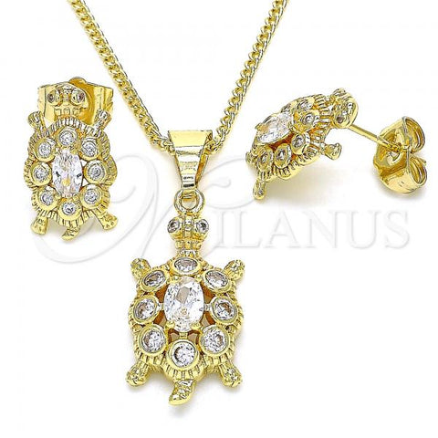 Oro Laminado Earring and Pendant Adult Set, Gold Filled Style Turtle Design, with White Cubic Zirconia, Polished, Golden Finish, 10.210.0154