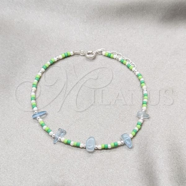 Sterling Silver Fancy Bracelet, Ball Design, with White Pearl and Aquamarine Crystal, Polished, Silver Finish, 03.426.0049.07