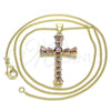 Oro Laminado Pendant Necklace, Gold Filled Style Cross Design, with Multicolor Cubic Zirconia, Polished, Golden Finish, 04.284.0027.3.18