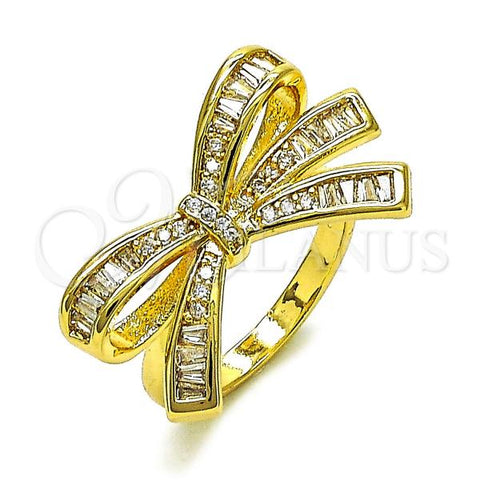 Oro Laminado Multi Stone Ring, Gold Filled Style Bow Design, with White Cubic Zirconia, Polished, Golden Finish, 01.283.0044.07