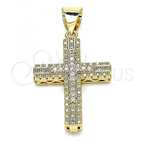 Oro Laminado Religious Pendant, Gold Filled Style Cross Design, with White Micro Pave, Polished, Golden Finish, 05.342.0047
