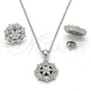Sterling Silver Earring and Pendant Adult Set, Flower Design, with White Cubic Zirconia, Polished, Rhodium Finish, 10.175.0020