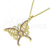 Oro Laminado Pendant Necklace, Gold Filled Style Butterfly Design, with Ruby Micro Pave, Polished, Golden Finish, 04.156.0242.20