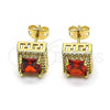 Oro Laminado Stud Earring, Gold Filled Style with Garnet Cubic Zirconia and White Micro Pave, Polished, Golden Finish, 02.342.0201.1