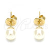 Oro Laminado Stud Earring, Gold Filled Style Ball Design, with Ivory Pearl, Polished, Golden Finish, 02.63.2118