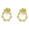 Oro Laminado Stud Earring, Gold Filled Style with White Micro Pave, Polished, Golden Finish, 02.156.0544