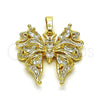 Oro Laminado Fancy Pendant, Gold Filled Style Butterfly Design, with White Cubic Zirconia and White Micro Pave, Polished, Golden Finish, 05.284.0009