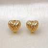 Oro Laminado Stud Earring, Gold Filled Style Heart Design, Polished, Golden Finish, 02.342.0350