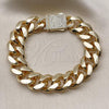Oro Laminado Fancy Bracelet, Gold Filled Style Miami Cuban Design, with White Cubic Zirconia, Polished, Golden Finish, 03.156.0043.08