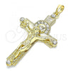 Oro Laminado Religious Pendant, Gold Filled Style Crucifix Design, with White Crystal, Polished, Golden Finish, 05.213.0071