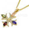 Oro Laminado Pendant Necklace, Gold Filled Style with Multicolor Cubic Zirconia, Polished, Golden Finish, 04.210.0028.18