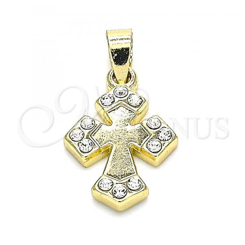 Oro Laminado Religious Pendant, Gold Filled Style Cross Design, with White Crystal, Polished, Golden Finish, 05.213.0087