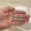 Oro Laminado Stud Earring, Gold Filled Style Teardrop Design, with Ivory Pearl, Green Enamel Finish, Golden Finish, 02.379.0027.1