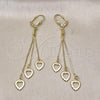 Oro Laminado Long Earring, Gold Filled Style Heart Design, Diamond Cutting Finish, Golden Finish, 5.078.010.1