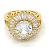 Oro Laminado Multi Stone Ring, Gold Filled Style Flower Design, with White Cubic Zirconia, Polished, Golden Finish, 01.205.0010.4.08 (Size 8)