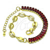 Oro Laminado Fancy Bracelet, Gold Filled Style Puff Mariner Design, with Garnet Cubic Zirconia, Polished, Golden Finish, 03.341.0168.2.07