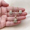 Oro Laminado Earring and Pendant Adult Set, Gold Filled Style Baguette and Cluster Design, with White Cubic Zirconia and White Micro Pave, Polished, Golden Finish, 10.342.0232