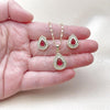 Oro Laminado Earring and Pendant Adult Set, Gold Filled Style Cluster and Teardrop Design, with Ruby and White Cubic Zirconia, Polished, Golden Finish, 10.196.0197.1
