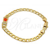 Oro Laminado Fancy Bracelet, Gold Filled Style Curb Design, with Orange Cubic Zirconia and White Crystal, Polished, Golden Finish, 03.59.0030.1.08