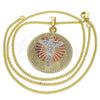 Oro Laminado Pendant Necklace, Gold Filled Style Crucifix Design, Polished, Tricolor, 04.106.0064.20