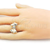 Oro Laminado Multi Stone Ring, Gold Filled Style Bow Design, with White Cubic Zirconia, Polished, Golden Finish, 01.60.0023