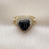 Oro Laminado Multi Stone Ring, Gold Filled Style Heart and Puff Mariner Design, with Black Cubic Zirconia and White Micro Pave, Polished, Golden Finish, 01.284.0107.3