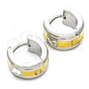 Stainless Steel Huggie Hoop, with White Crystal, Polished, Two Tone, 02.216.0060.15