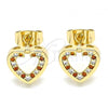 Oro Laminado Stud Earring, Gold Filled Style Heart Design, with Garnet and White Micro Pave, Polished, Golden Finish, 02.344.0013.2