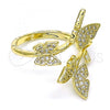 Oro Laminado Multi Stone Ring, Gold Filled Style Butterfly Design, with White Micro Pave, Polished, Golden Finish, 01.341.0046