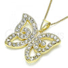 Oro Laminado Pendant Necklace, Gold Filled Style Butterfly Design, with White Crystal, Polished, Golden Finish, 04.253.0009.20