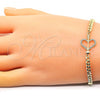 Oro Laminado Fancy Bracelet, Gold Filled Style Heart Design, with White Micro Pave, Polished, Golden Finish, 03.156.0029.08