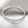 Rhodium Plated Individual Bangle, Heart and Miami Cuban Design, with White Micro Pave, Polished, Rhodium Finish, 07.60.0017.1