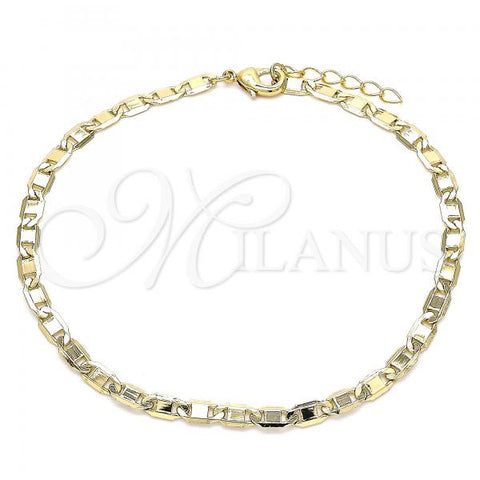 Oro Laminado Basic Anklet, Gold Filled Style Mariner Design, Polished, Golden Finish, 04.213.0234.10