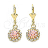 Oro Laminado Dangle Earring, Gold Filled Style with Pink and White Crystal, Polished, Golden Finish, 02.122.0113.2