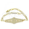 Oro Laminado Fancy Bracelet, Gold Filled Style Guadalupe and Flower Design, Polished, Golden Finish, 03.351.0090.08
