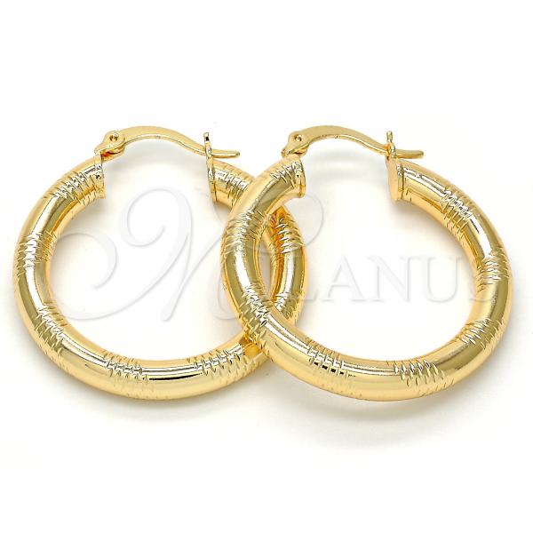 Oro Laminado Medium Hoop, Gold Filled Style Hollow Design, Diamond Cutting Finish, Golden Finish, 5.138.008.30