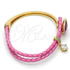 Oro Laminado Individual Bangle, Gold Filled Style Heart Design, with Fuchsia Swarovski Crystals and White Micro Pave, Polished, Golden Finish, 07.239.0008.3 (03 MM Thickness, One size fits all)