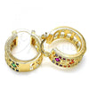 Oro Laminado Small Hoop, Gold Filled Style with Multicolor Cubic Zirconia, Polished, Golden Finish, 02.210.0282.4.20