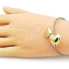 Oro Laminado Individual Bangle, Gold Filled Style Heart Design, with White Cubic Zirconia, Polished, Golden Finish, 07.421.0002