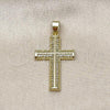 Oro Laminado Religious Pendant, Gold Filled Style Cross Design, with White Micro Pave, Polished, Golden Finish, 05.102.0034