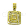 Oro Laminado Fancy Pendant, Gold Filled Style Initials Design, Diamond Cutting Finish, Golden Finish, 05.411.0046