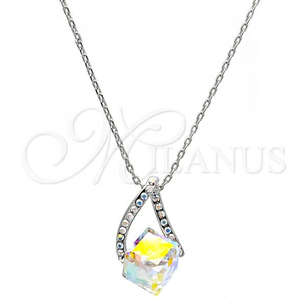 Rhodium Plated Pendant Necklace, with Aurore Boreale and Aurore Boreale Swarovski Crystals, Polished, Rhodium Finish, 04.239.0039.4.16